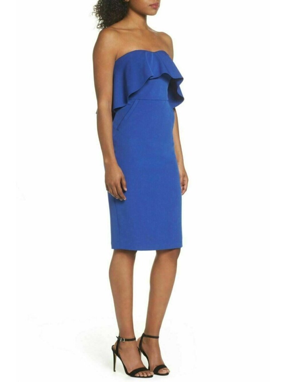 Chelsea28 Women’s Blue Surf Ruffle Strapless Stretch Crepe Sheath Dress 6 NWOT - Picture 2 of 16